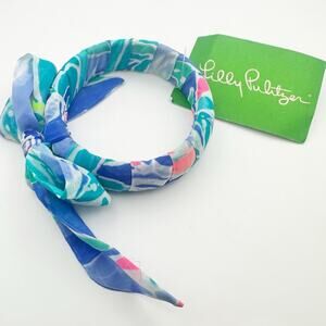 NWT Lilly Pulitzer Blue Green Bracelet Preppy Floral Fabric Bow Bangle Designer